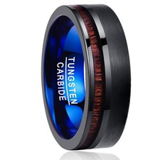 8mm Tungsten Mens Band Wood Inlay Wedding Ring Engagement Promise Ring for Him