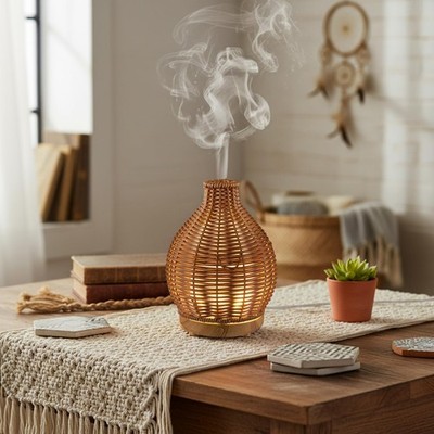 Essential Oil Diffuser Rattan Woven Boho Aroma Humidifier 80ml Ultrasonic Aro...