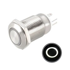 Latching Metal Push Button Switch 12mm Mounting Dia. 1NO 3-6V White LED Light