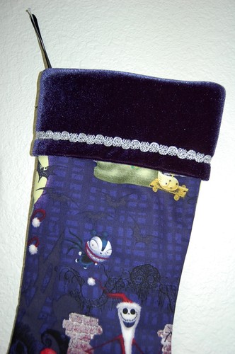 Christmas Stocking made/w Nightmare Before Christmas dark purple cotton fabric - Picture 3 of 5