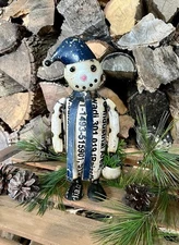 New Primitive CHRISTMAS Recycled Metal BLUE HAT SNOWMAN FIGURE Standing Statue