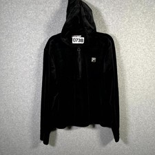 Vintage Fila Hoodie Womens Large Black Stretch Velour Quarter Zip Warm Wear