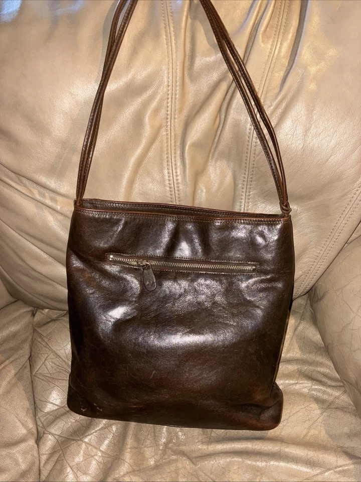 Bolso de Mano Monsac Vintage Cuero Marrón Doble Asa Logo Hombro Hobo Cremallera Foto 2 de 4