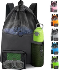 Mesh Swim Bag Beach Drawstring Backpack, Waterproof Gym Bags for Women and Men,