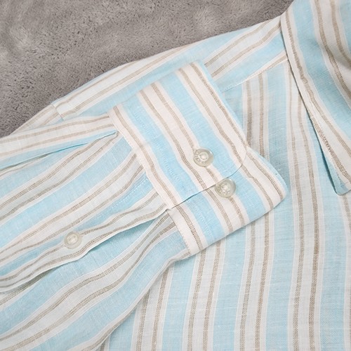 Pal Zileri Shirt Mens Extra Large 17 Linen Made Italy Long Sleeve Striped Dress - Picture 5 of 13
