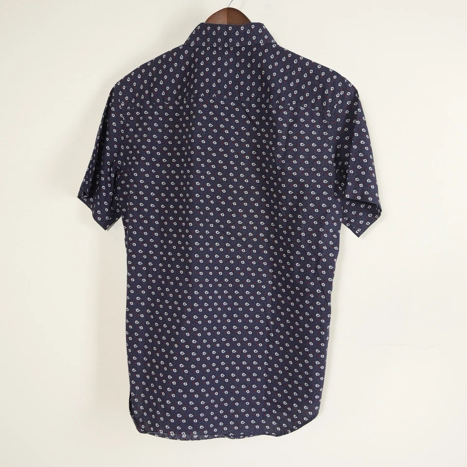 Club Monaco Men’s XS Slim Fit Navy Floral Short Sleeve Cotton Button Down Shirt - Image 2 of 4