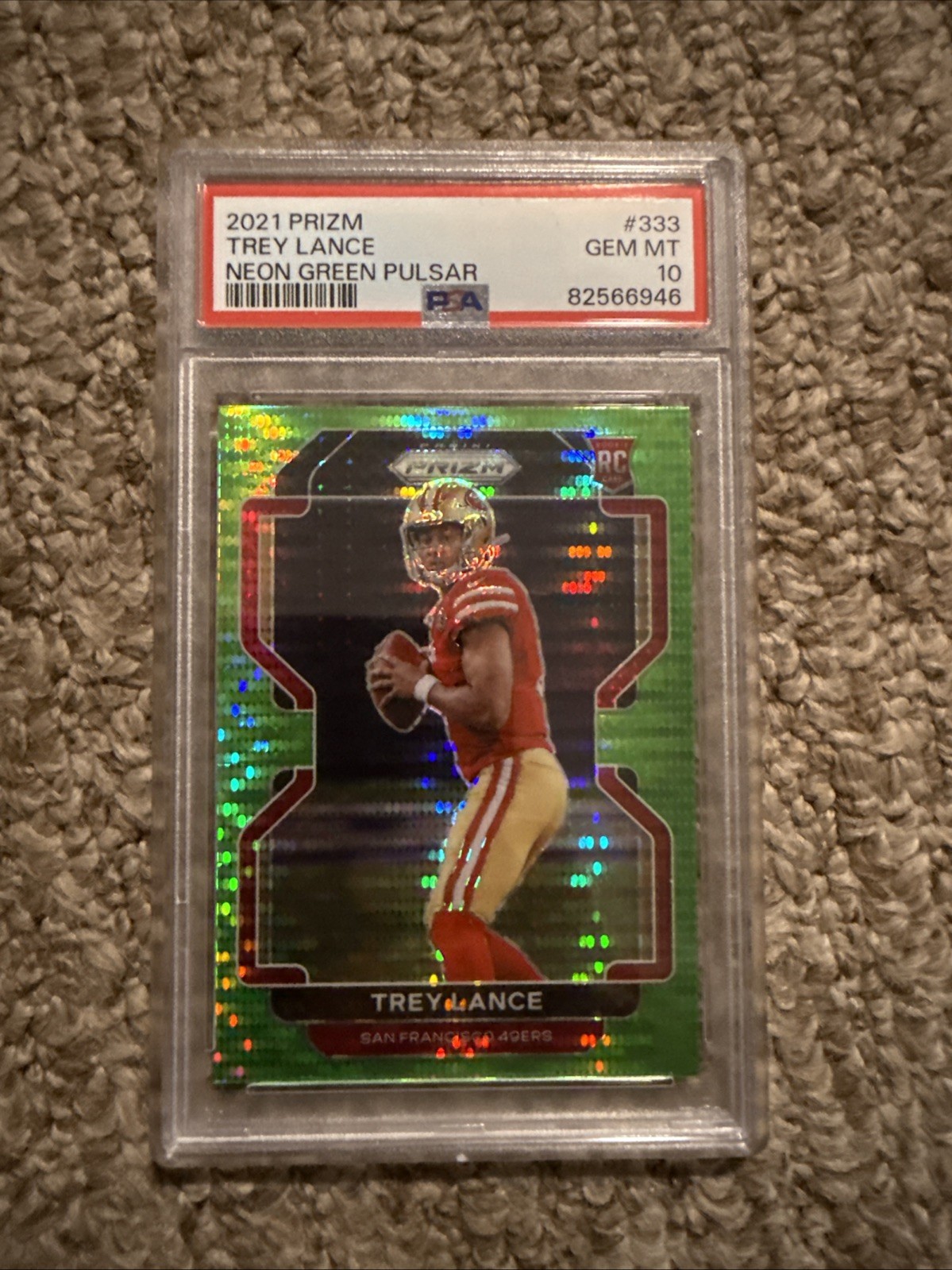 2021 Panini Prizm 333 Trey Lance (RC) Green Pulsar PSA 10