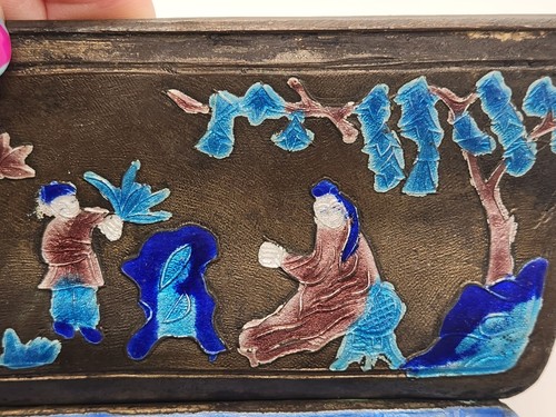 Antique Vintage 1920's Chinese Cloisonne Bonsai Tree Planter Metal w/Some Wear - Picture 10 of 18