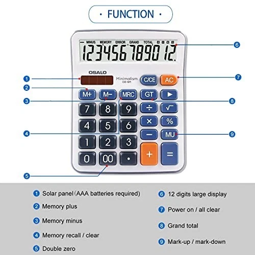 Taschenrechner Tischrechner büro 12-stelliger große Tasten LCD Anzeige - Bild 4 von 4