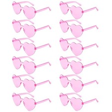 12 Pairs Heart Shaped Sunglasses Pink Rimless Glasses for Women Party Favor