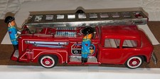 Vintage 10" FIRE ENGINE HOOK AND LADDER TRUCK Tin Litho Friction Power Toy Box