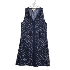 Michael Kors Dress Womens Medium Navy Blue Floral Tassel Sleeveless Shift V-Neck