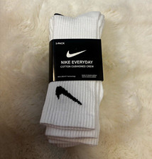 Nike Everyday Cotton Cushioned Crew Socks White/Black Logo Size 5-8, 3-Pack