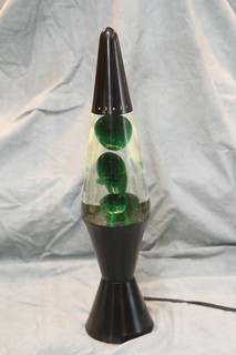 Vintage 1990's Haggerty Lava Lite Lamp Black Base w/ Clear Liquid Green Lava 17"