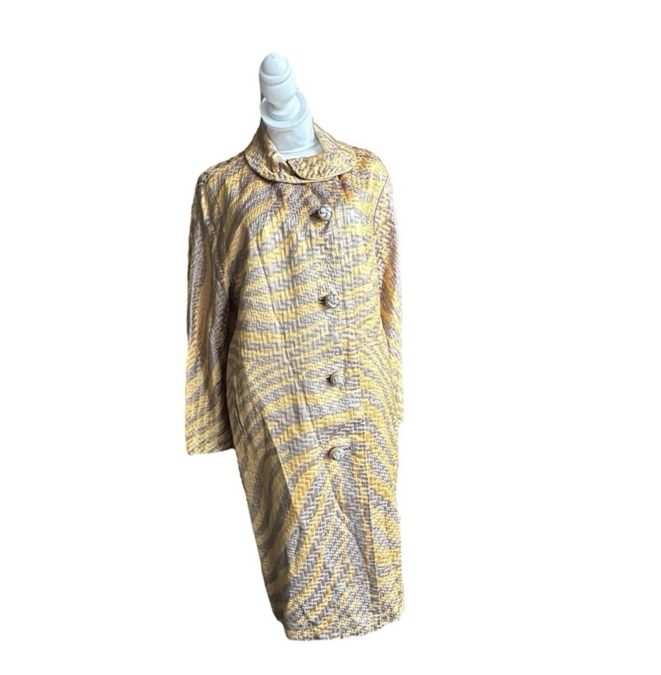 HARADA Yellow Gray Abstract Pattern Button Mid-Le… - image 1