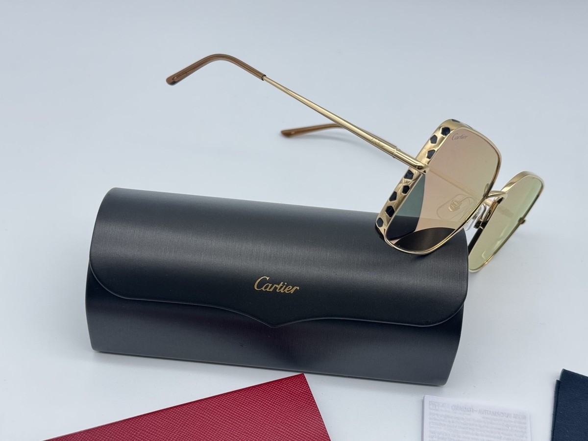PANTHERE DE CARTIER SQUARE GOLD/GRAY SUNGLASSES CT0299S NEW 100