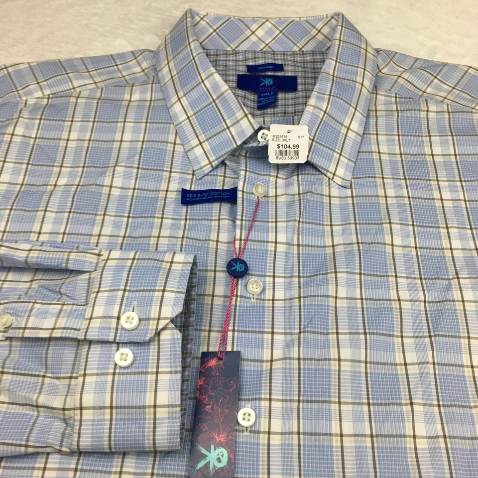 EGARA платье рубашка мужская 3XLT синий клетку не железо длинные рукава новый с Ярлыками! - Изображение 4 из 4