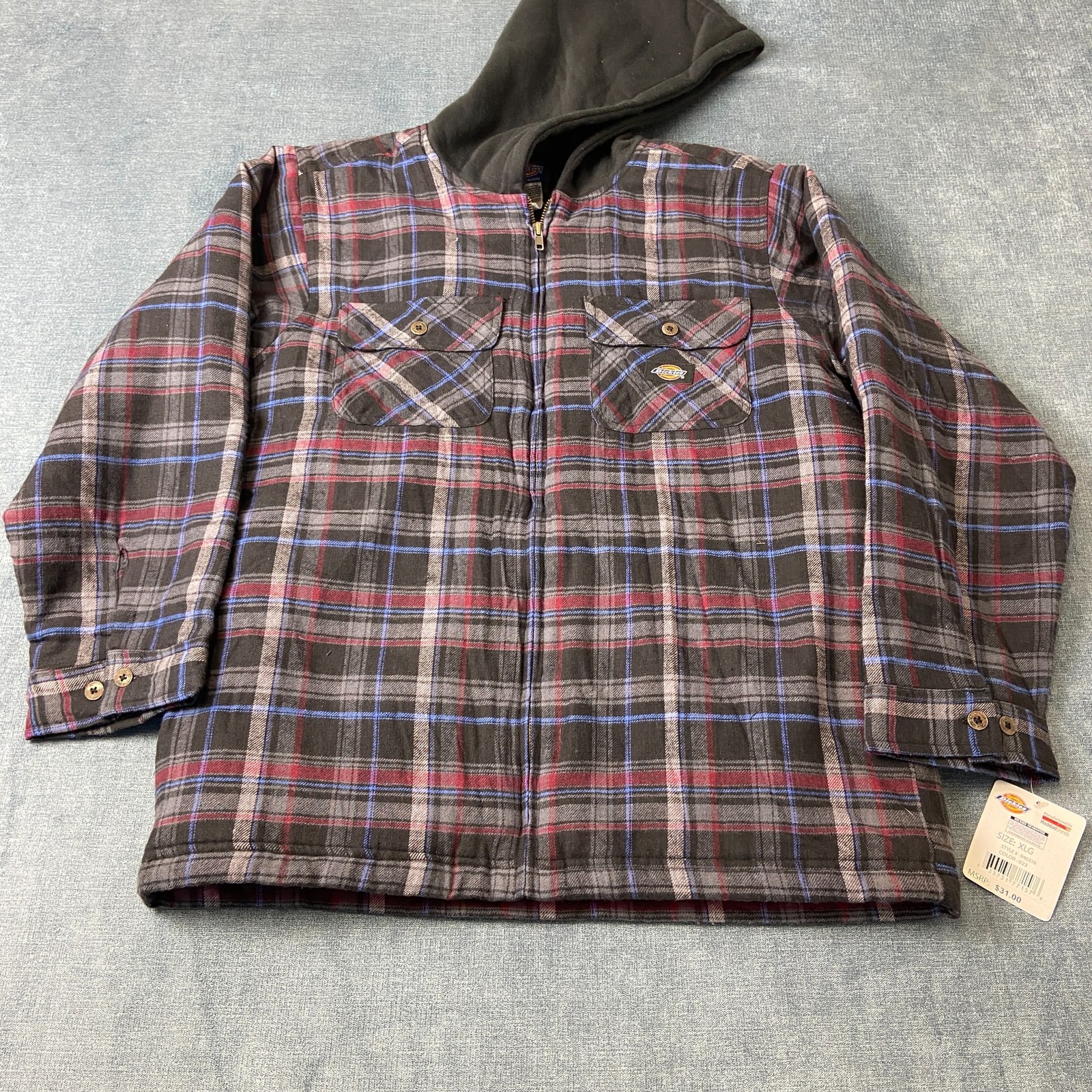 Dickies Flannel Jacket Boys XL (20) Black Red Plaid Hooded W