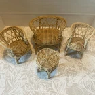 4-piece Vintage Barbie Doll Wicker Furniture Set 2 chairs, couch and table