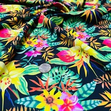Multicolored Flowers Black Background Stretch Fabric 60" wide Swimsuit Spandex