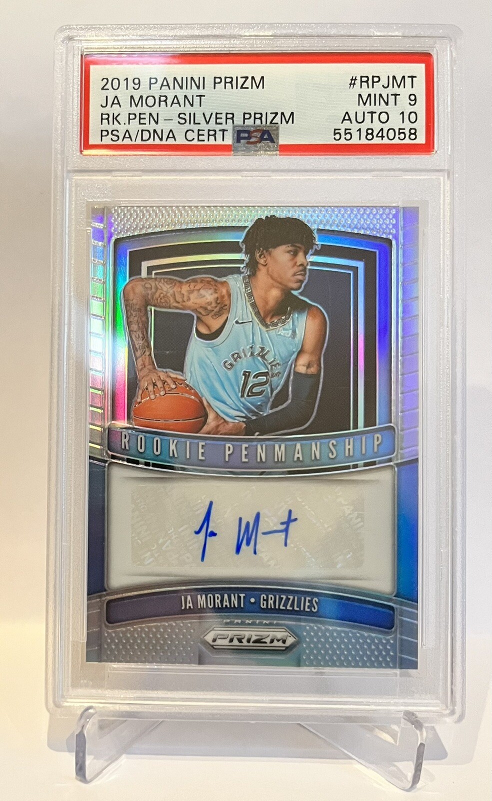 2019 JA Morant Prizm Penmanship Silver PSA 9 Auto