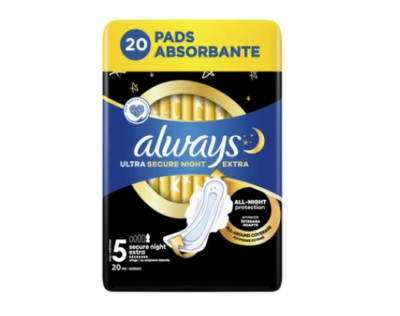 Always Ultra Secure Night Extra (Größe 5) Damenbinden mit Flügeln 20/40/60 stk