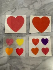 4 Rare Vintage 80’s Hambly Heart Stickers Fuzzy And Flat Large 2” Red And Pink