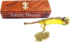 Nautical Maritime Brass/Copper Boatswain Whistle Bosun Call Pipe With Wooden Box