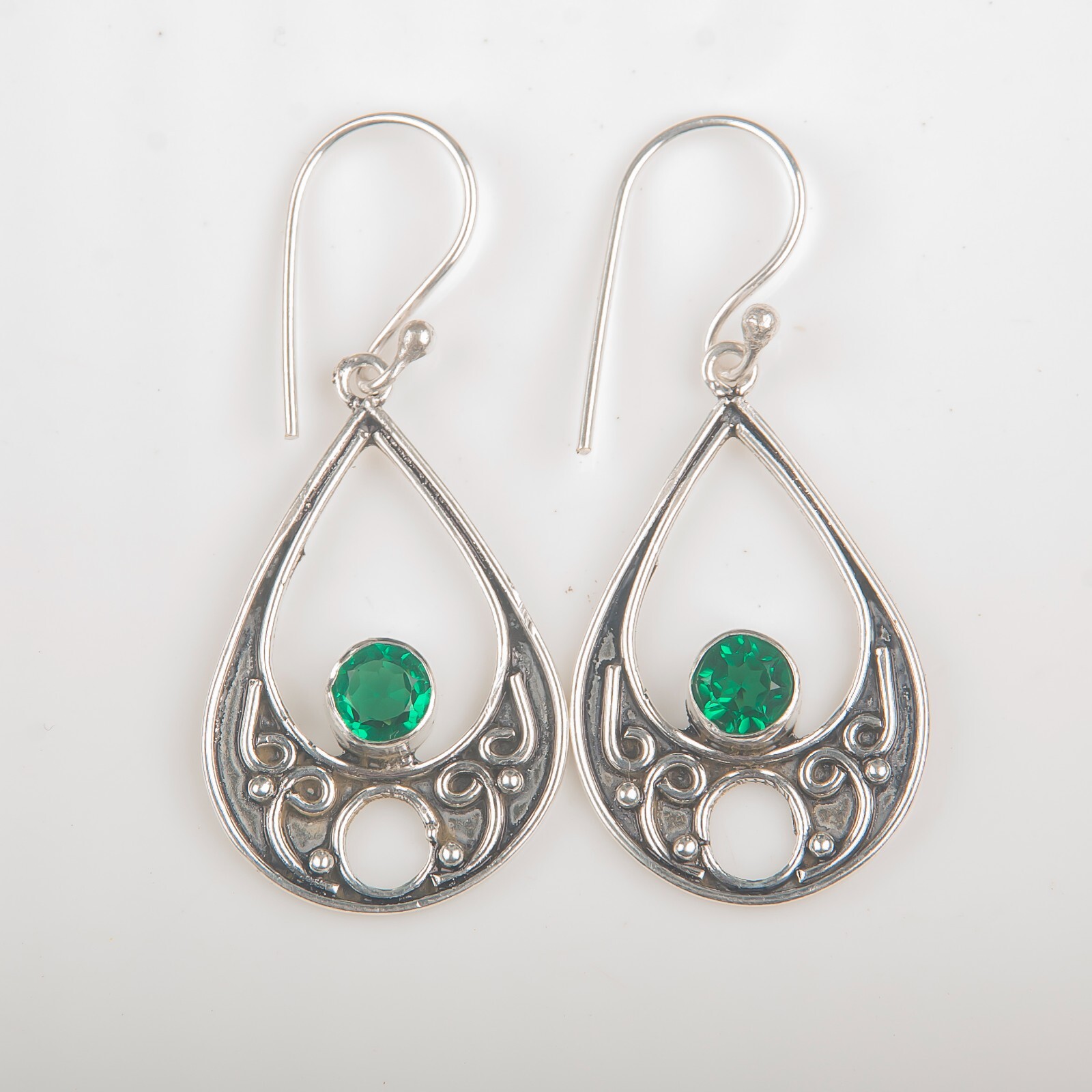Anniversary Gift For Her Green Emerald Drop/Dangle Earrings 925 Silver Earrings