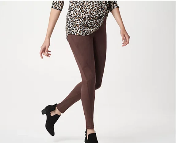 Women with Control Tall Tummy Control Faux Suede Ponte Leggings - Espresso  Brown