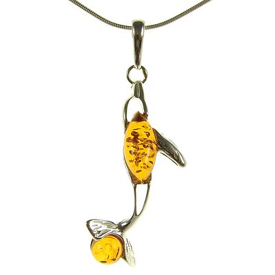 Collier Femme En Argent 925 Avec Ambre Naturel - Bijou Fin, Longueur ~40 Mm, Neuf Avec étiquettes