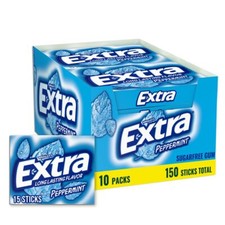 Extra Gum Peppermint Chewing Gum, 15 Pieces Pack of 10