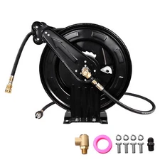 High Pressure Washer Hose Reel for Water/Air/Oil, 3/8" X 50 FT Steel Dual Arm