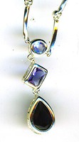 925 Sterling Silver Necklace 3 Blue Stones Different Shades & Shapes Length 16 925 Sterling Silver Necklace 3 Blue Stones Different Shades & Shapes Length 16