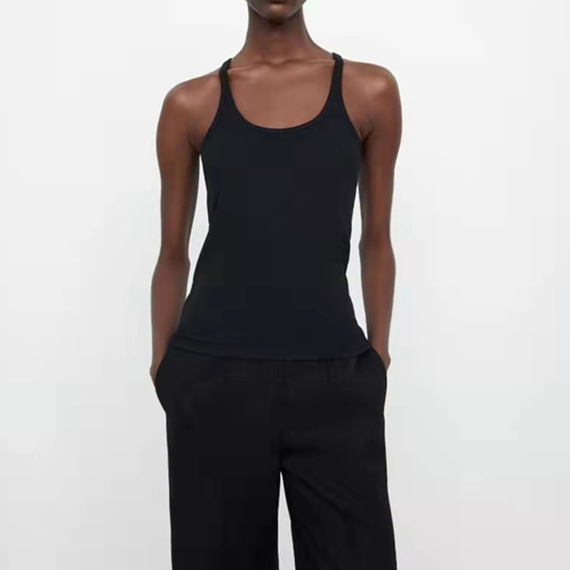 Women's Striped Cotton Camisole Slim Stretch U-Collar Sleeveless Tank Top