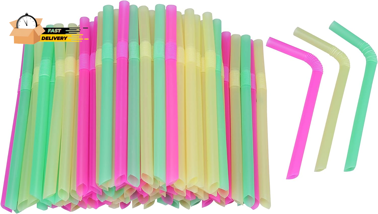 Jumbo Flexible Smoothie Plastic Straws, 100 Pcs Assorted Colors Large Bendable