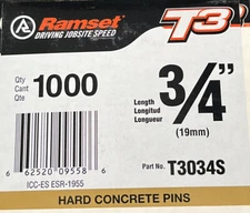 ITW Ramset Red Head T3034S 3/4" Concrete Pins with T3 Fuel Cell Hard Concrete