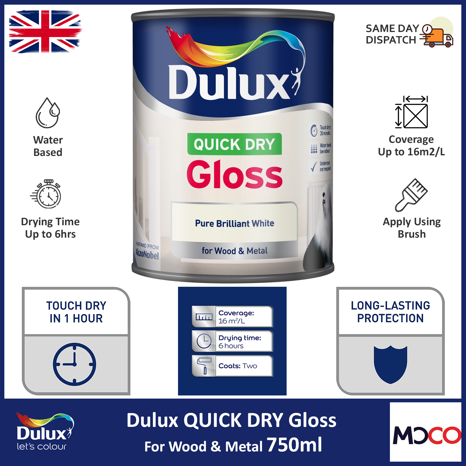 Dulux Quick Dry Gloss Paint Interior Wood Metal Pure Brilliant White 750ml 2.5L eBay