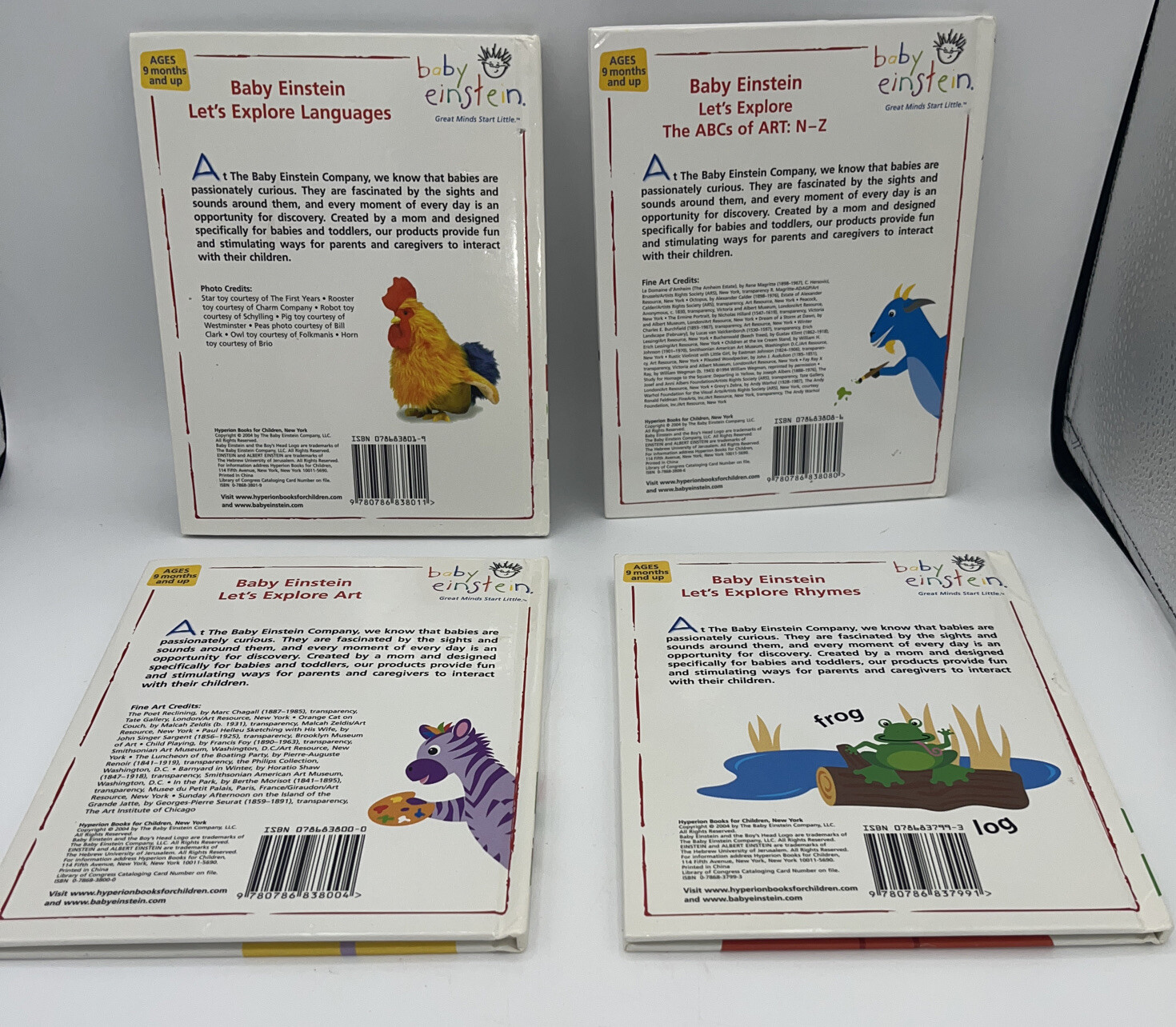 4 Baby Einstein Lets Explore Library Books Rhymes, Languages, Art, ABC