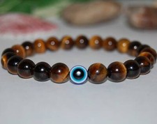 Tiger Eye Bracelet Evil Eye Bracelet 8mm Tiger Eye Gemstone Beads Hamsa Bracelet