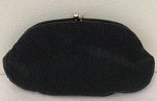 VTG IMPERIAL Japan Evening Bag Clutch Purse Black Micro Beaded Kiss Lock Closure