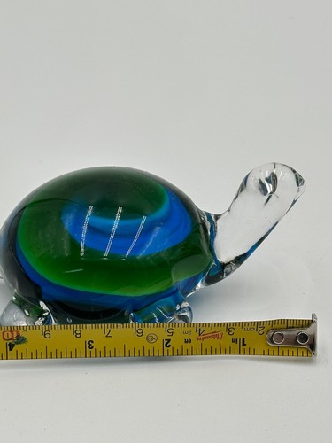 Murano Glass Turtle Paperweight Clear, White, Green. Blue - Picture 2 of 6