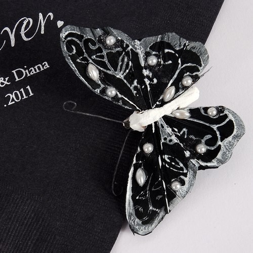 3 x Schmetterlinge Schwarz Weiß mit Clip Glitzer Schmetterlingsclip Dekoration - Bild 3 von 4
