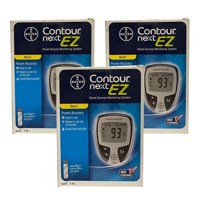 THREE Bayer Contour Next EZ  Blood Glucose Monitoring System Meter Lancets Case