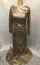 NWT Stunning HighQuality Gold Fully Sequined Long Sleeve Prom Wedding Dress 8-10