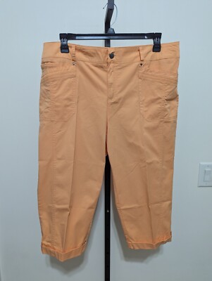 Avenue Women's Plus Orange Capri Crop Pants Cotton Stretch Size 16