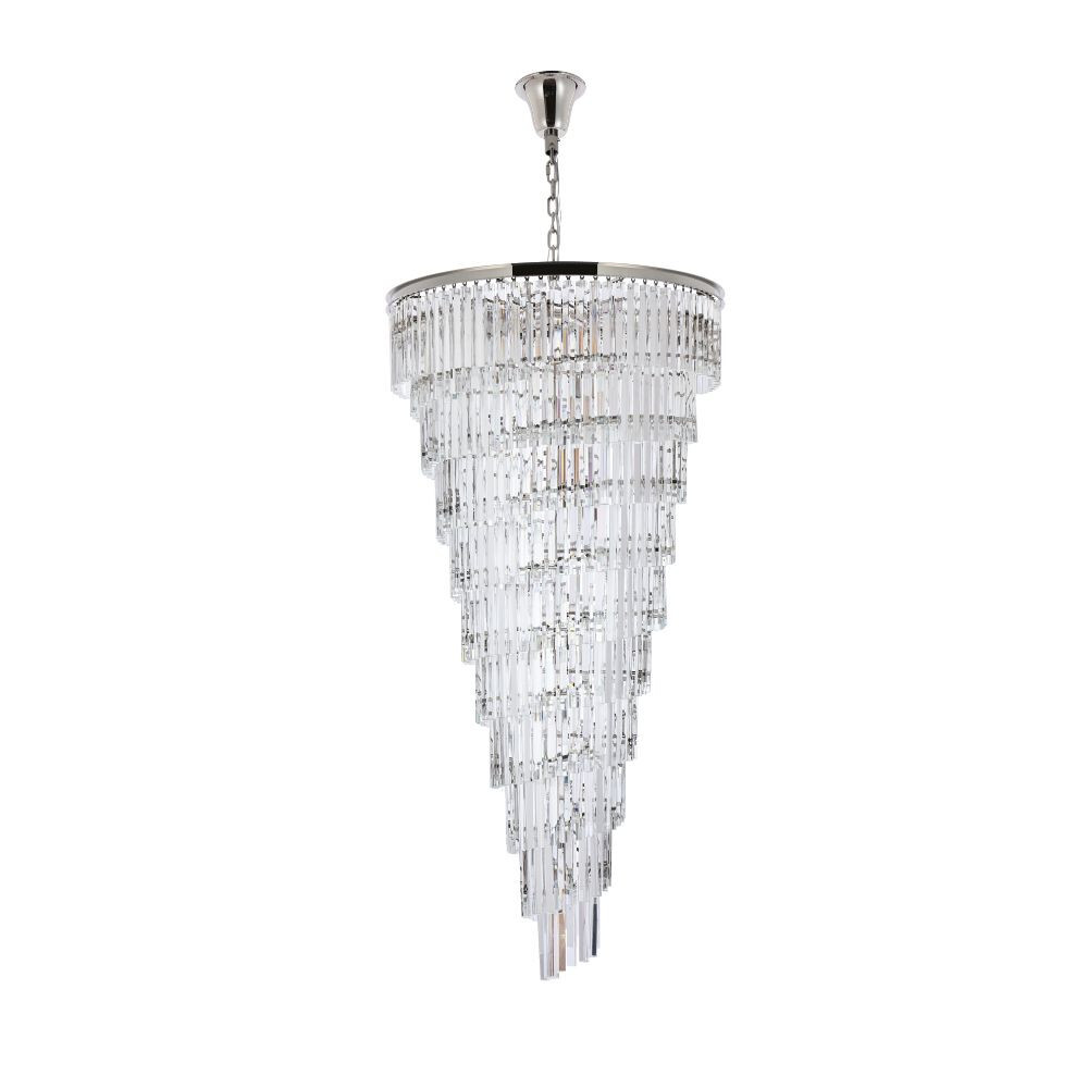 42-Light Polished Nickel Crystal Chandelier for Large Foyer Entryways 72-Inch