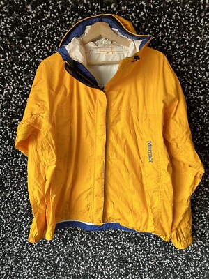 VTG 90s MARMOT Yellow Orange Nylon Hooded Shell Hiking Outdoor Jacket  Womens M
