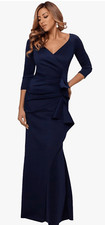 Xscape Women's Long 3/4 Sleeve V-Neck Side Ruched Gown