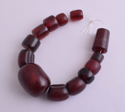 Perles Anciennes En Bakélite Faturan Couleur Ambre Cerise – Authentiques, Occasion